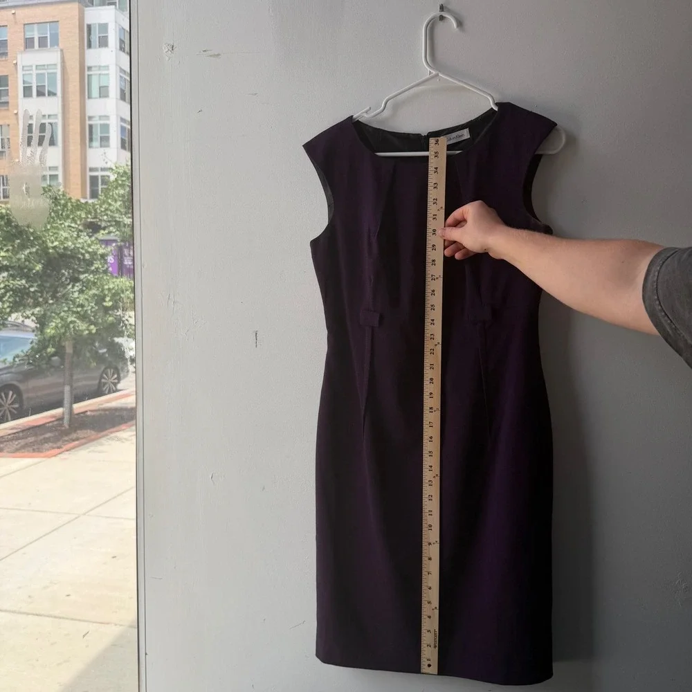 Calvin Klein Women Purple Sleeveless Pleated Sheath Dress Career Cocktail Size 6